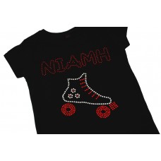 Girls Personalised Roller Skating T-shirt Rhinestone Diamante Design